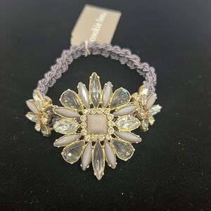 Light Purple Macrame Smokey Gray Purple Clear Stones Light Stretch Bracelet